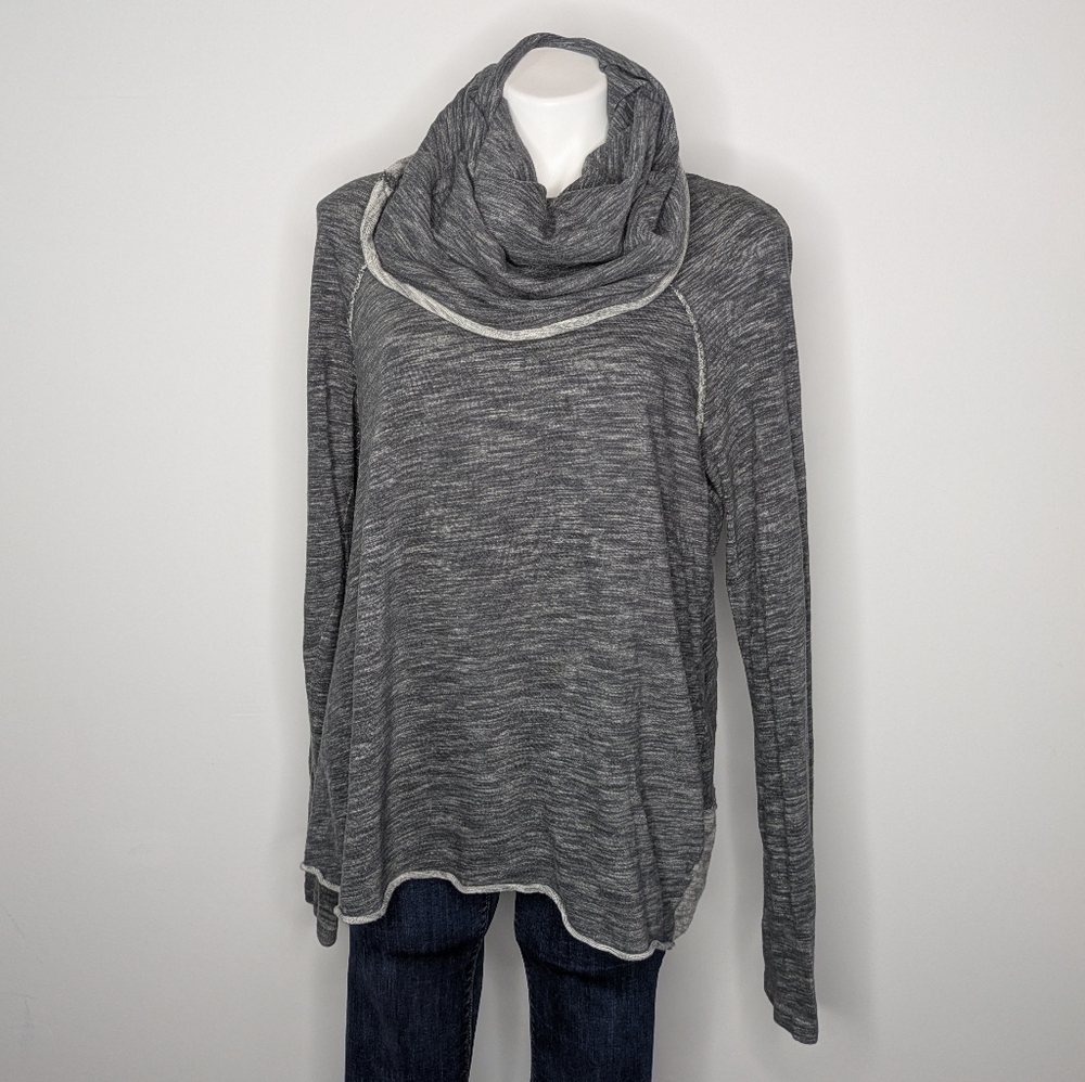 Free People Beach Grey Two Body Cowl Neck Long Sleeve Top